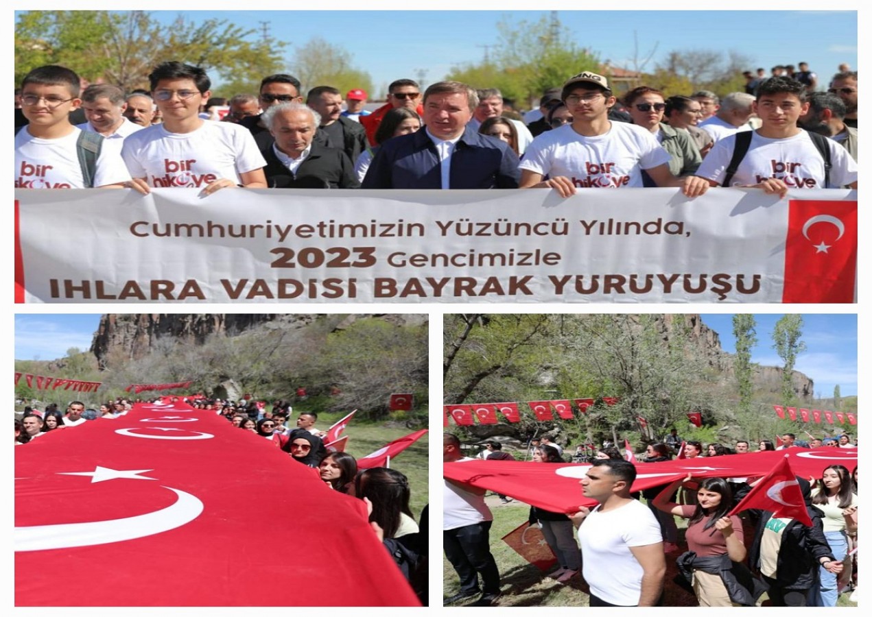 Ihlara Vadisi'nde 2023 genç, 3 bin metrekarelik Türk bayrağı açtı