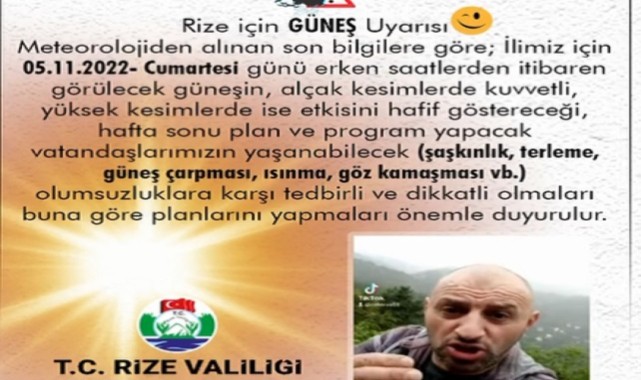 Rize Valiliği'nin esprili 'güneş' uyarısı gülümsetti