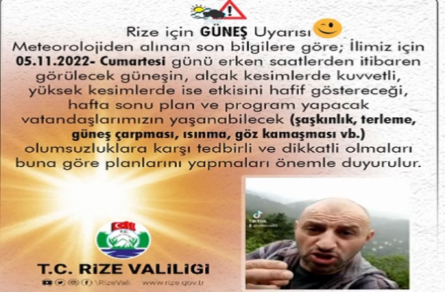 Rize Valiliği'nden esprili 'güneş' uyarısı