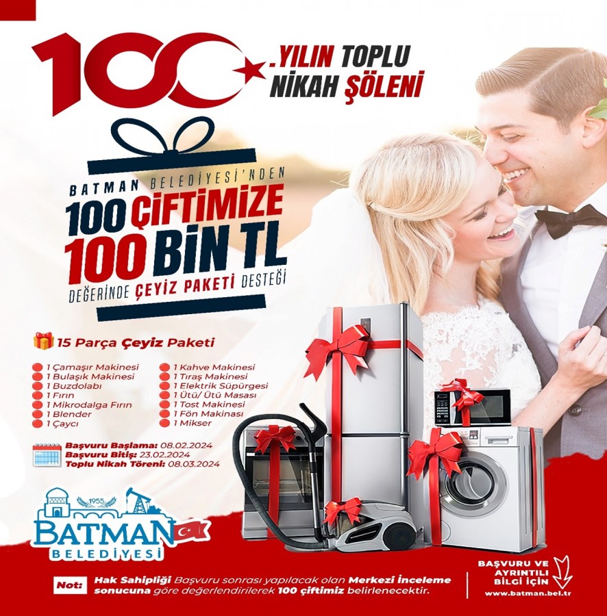 100 çift toplu nikah töreni ile dünya evine girecek;