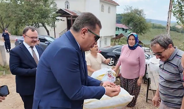 Vatandaşın çay davetini kırmayan Vali Aslan, ilk fındık hasadına da ortak oldu;
