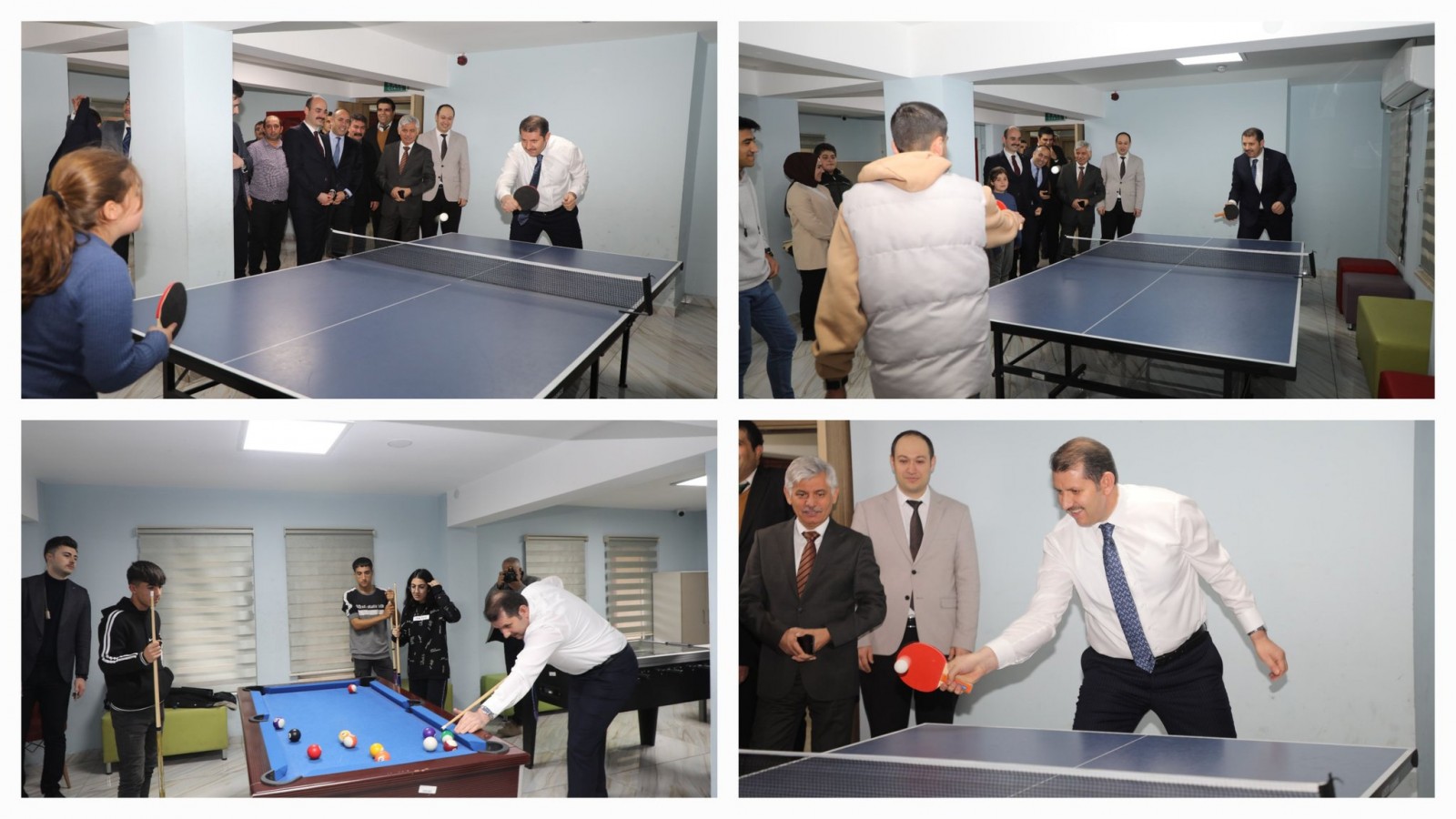 Gençlerle masa tenisi ve bilardo oynadı;